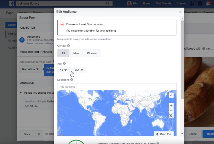 Tampilan workspace Guided Project Facebook Marketing Coursera 6